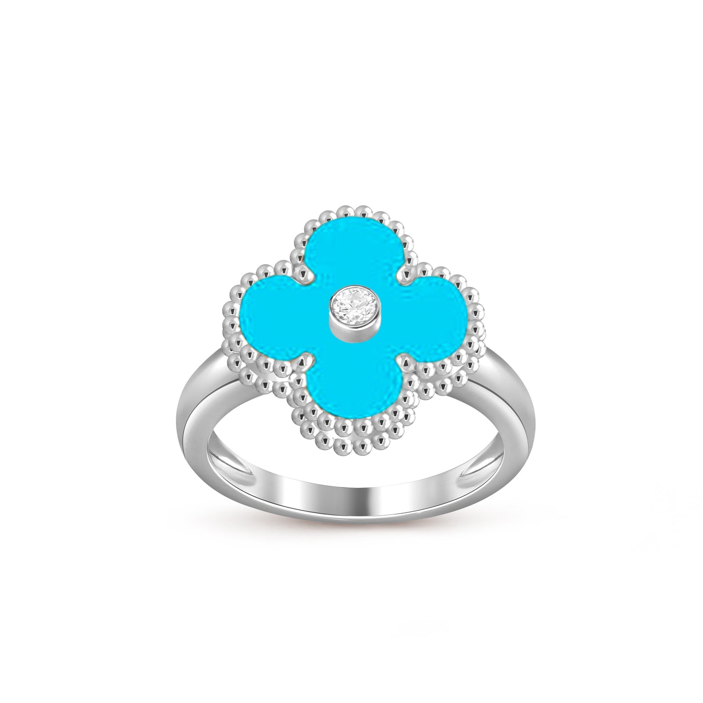 お気に入り-LUCKY CLOVER ダイヤモンドアクセントホワイトゴールドリングコレクション