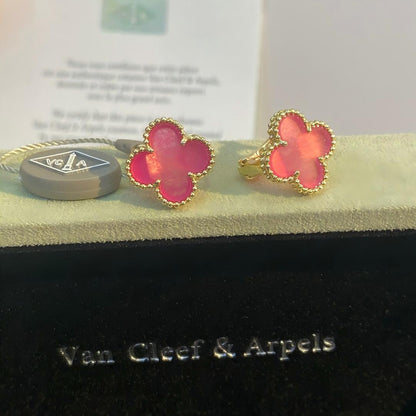 [Favorite]NEW CLOVER 15MM PINK ENAMEL STUD EARRINGS