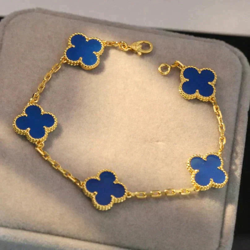 [Favorite]LUCKY CLOVER 5-MOTIF BRACELET - BLUE AGATE COLLECTION