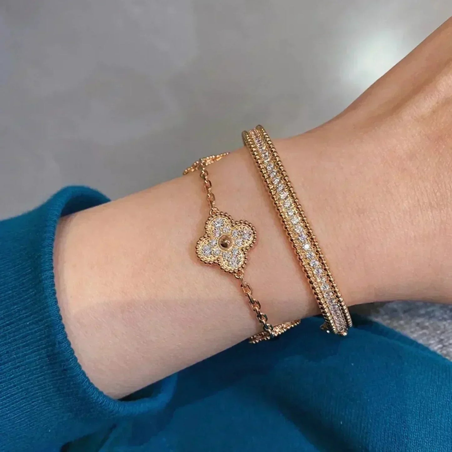 [Favorite]LUCKY CLOVER 5-MOTIF BRACELET - FULL-DIAMOND