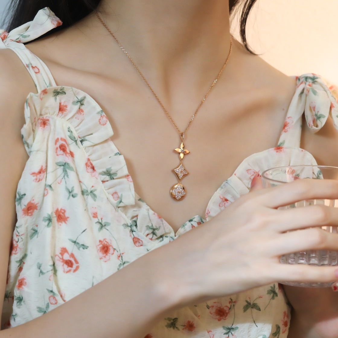 [Favorite]STAR AND SUN DIAMOND ROSE GOLD NECKLACE