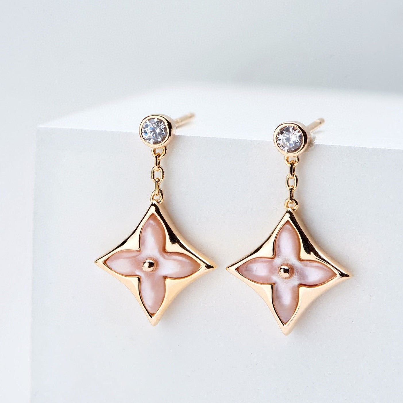 [Favorite]DOUBLE STAR ROSÉGOLDENE MOP-OHRRINGE