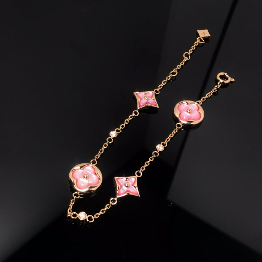 [Favorite]STAR AND SUN 4 MOTIF PINK MOP ROSE GOLD BRACELET