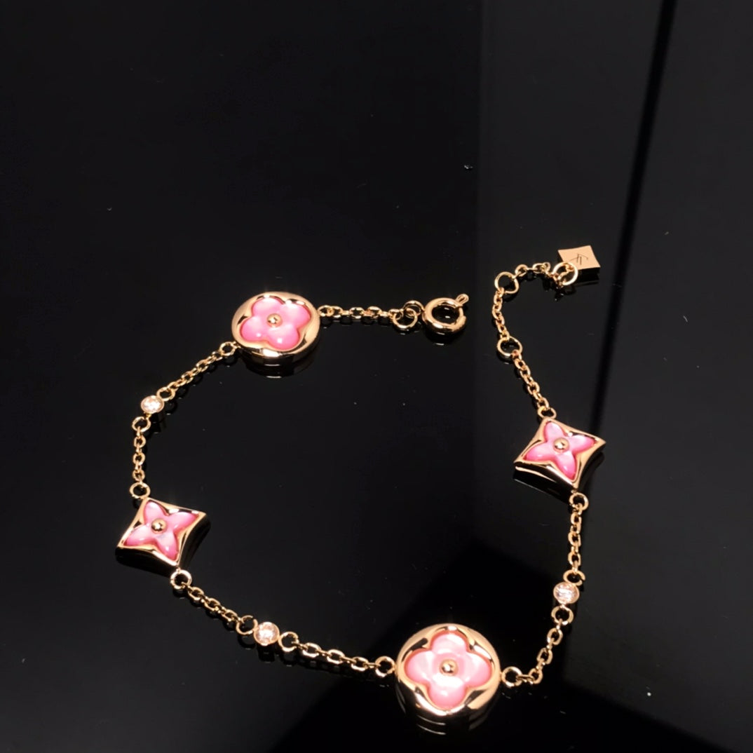 [Favorite]STAR AND SUN 4 MOTIF PINK MOP ROSE GOLD BRACELET