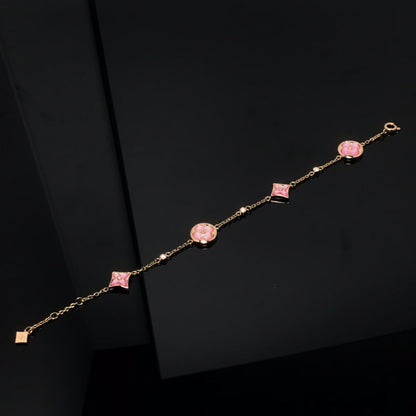 [Favorite]STAR AND SUN 4 MOTIF PINK MOP ROSE GOLD BRACELET