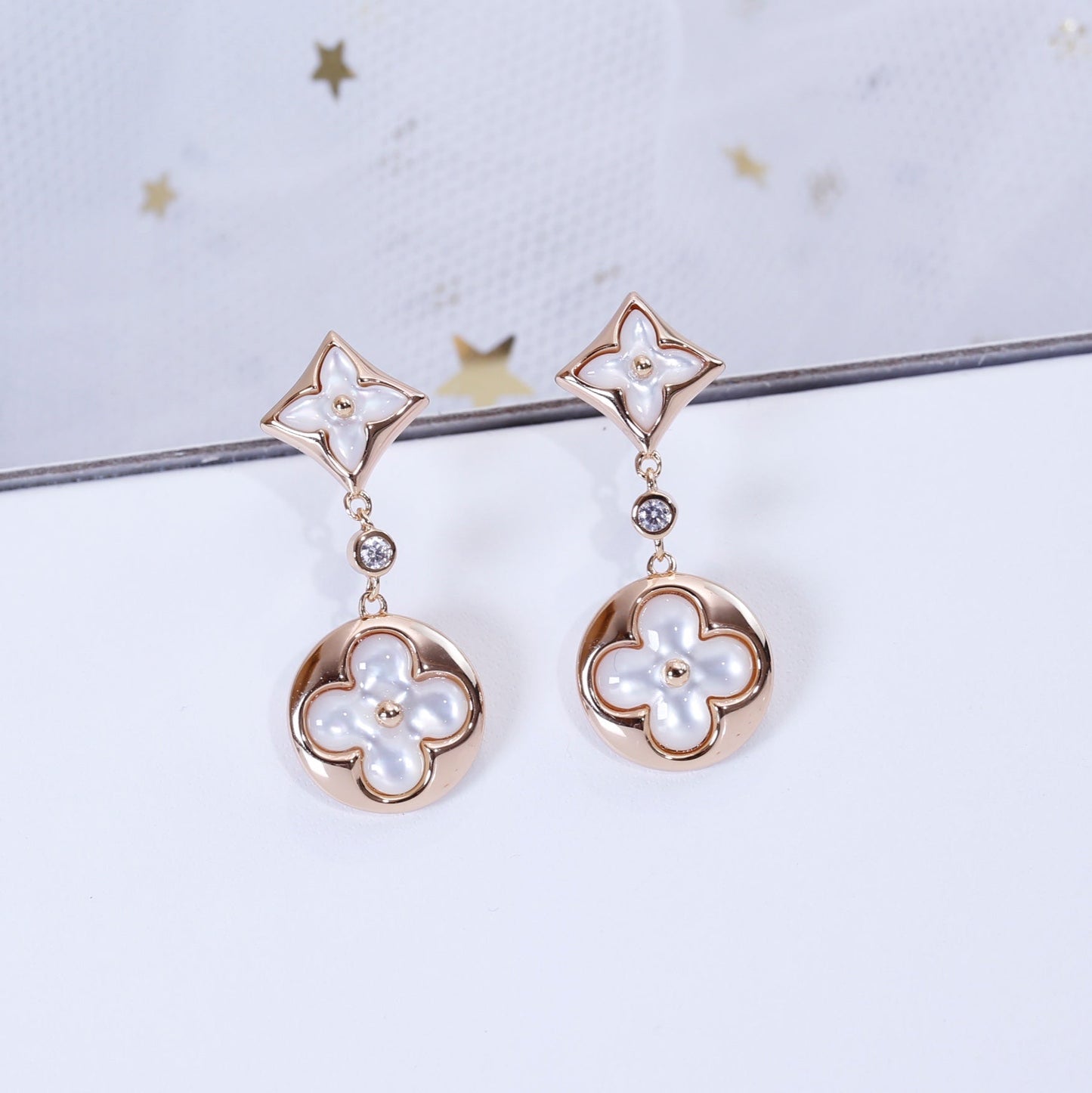 [Favorite]STAR AND SUN ROSE GOLD MOP DROP EARRINGS