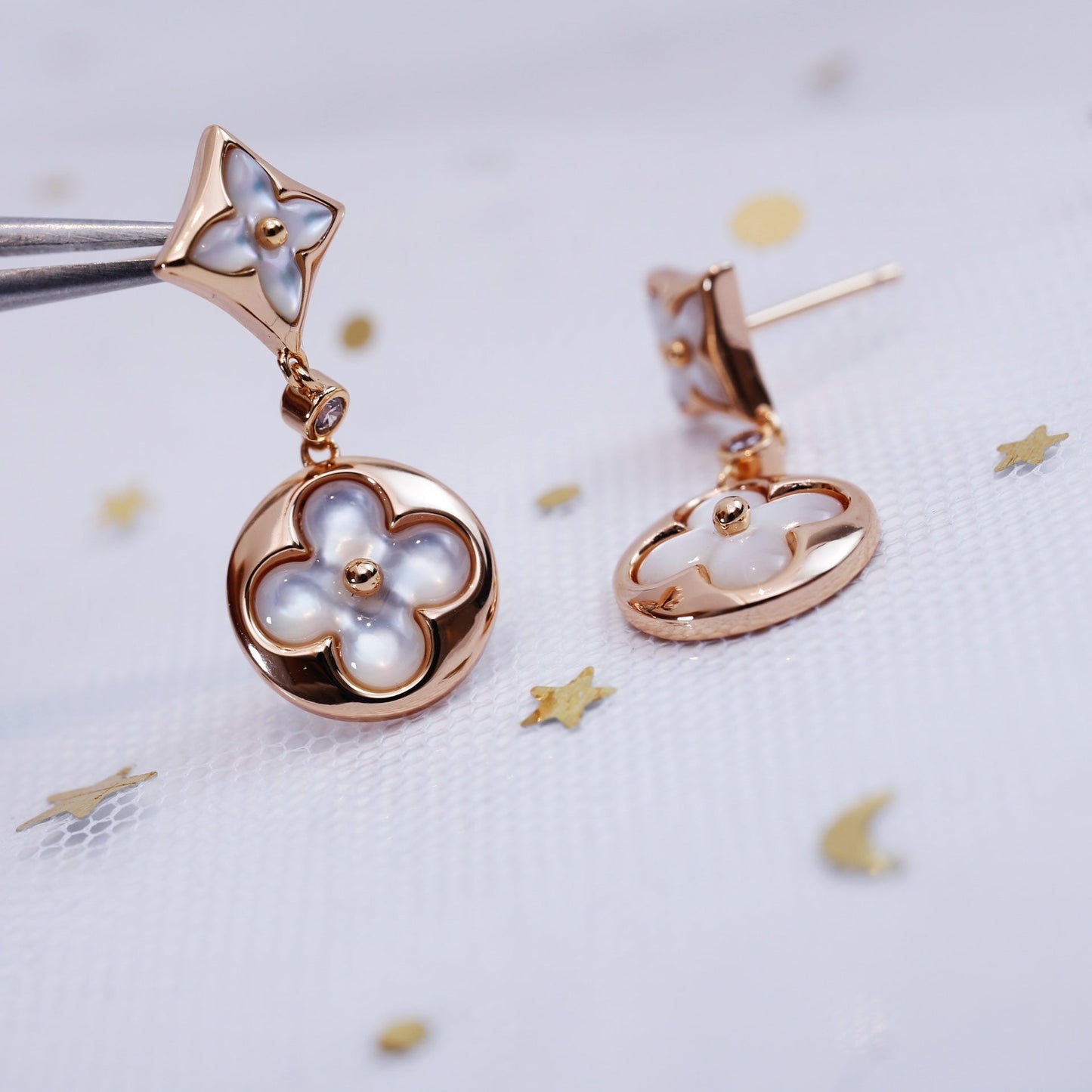 [Favorite]STAR AND SUN ROSE GOLD MOP DROP EARRINGS
