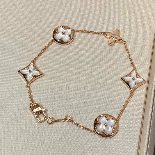 [Favorite]STAR AND SUN 5 MOTIF MOP ROSE GOLD BRACELET
