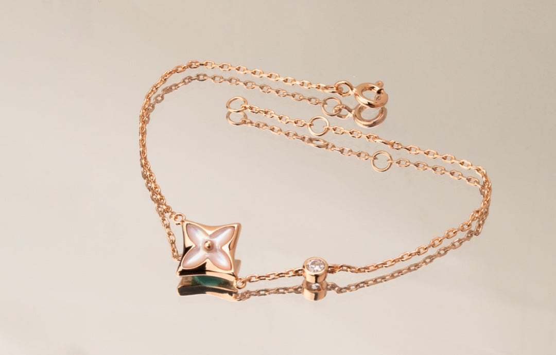 [Favorite]STAR PINK MOP 1 DIAMOND ROSE GOLD NECKLACE