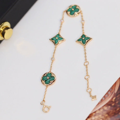 [Favorite]STAR AND SUN 4 MOTIF ROSE GOLD MALACHITE BRACELET
