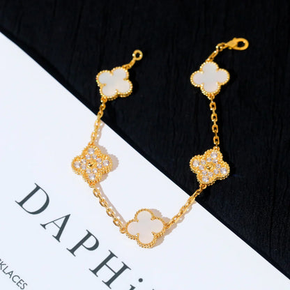 [Favorite]LUCKY CLOVER 5-MOTIF BRACELET - WHITE MOTHER-OF-PEARL COLLECTION