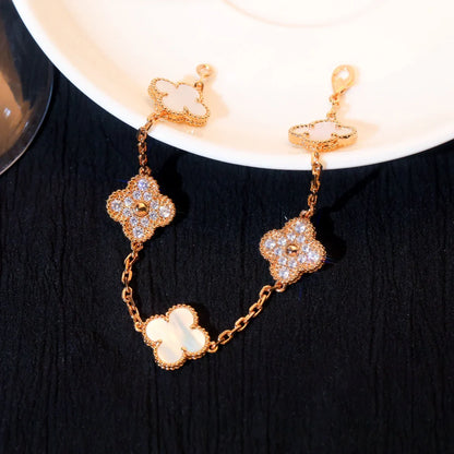 [Favorite]LUCKY CLOVER 5-MOTIF BRACELET - WHITE MOTHER-OF-PEARL COLLECTION