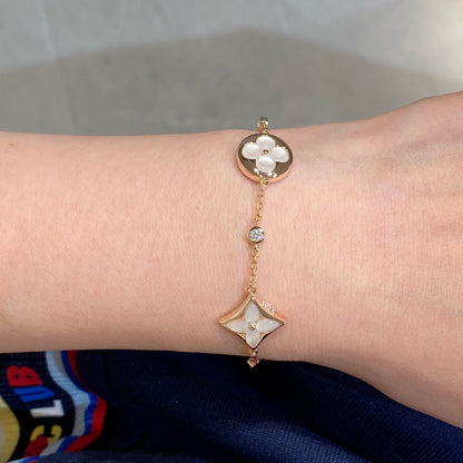[Favorite]STAR AND SUN 4 MOTIF WHITE MOP ROSE GOLD BRACELET
