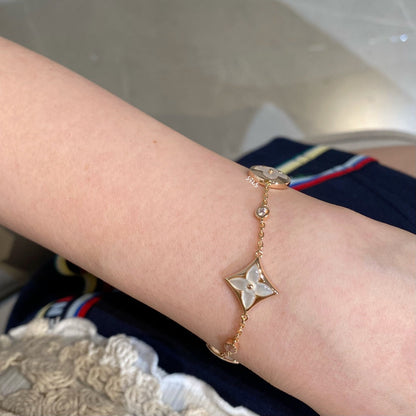 [Favorite]STAR AND SUN 4 MOTIF WHITE MOP ROSE GOLD BRACELET