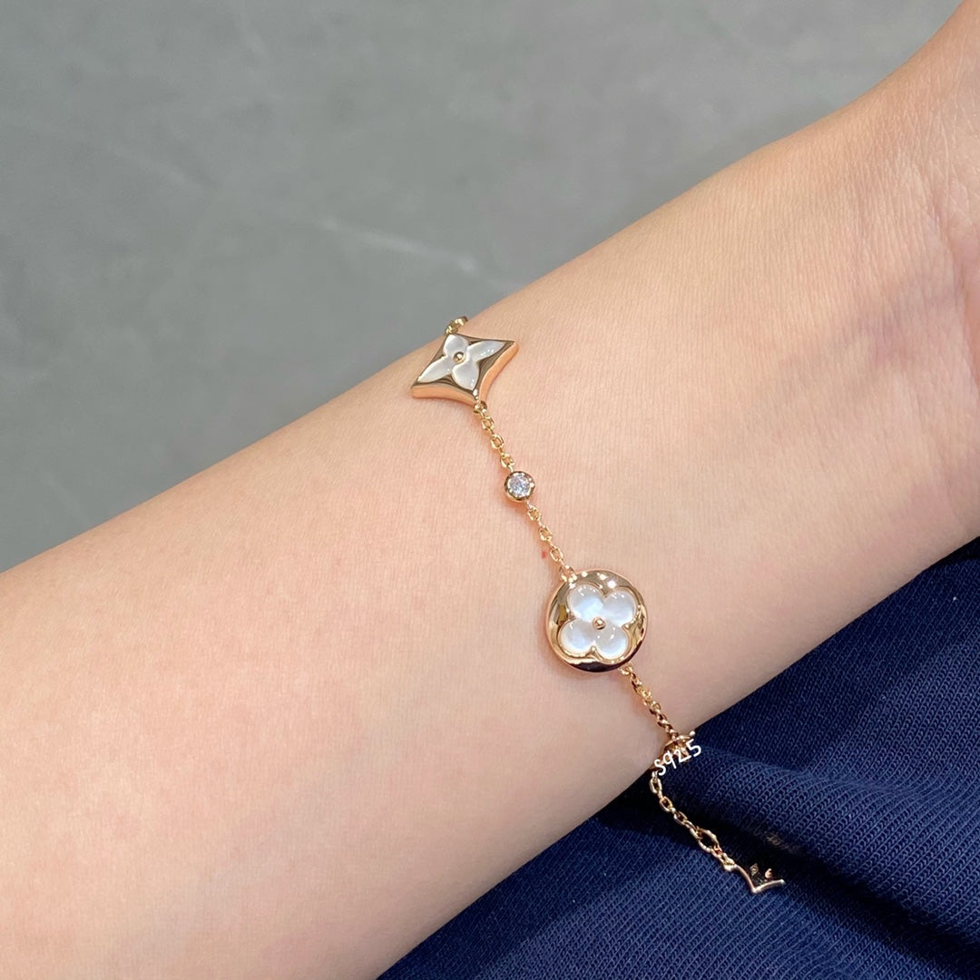 [Favorite]STAR AND SUN 4 MOTIF WHITE MOP ROSE GOLD BRACELET