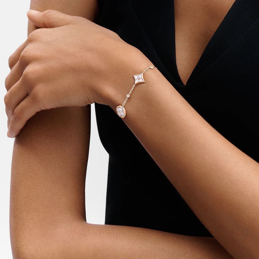 [Favorite]STAR AND SUN 4 MOTIF WHITE MOP ROSE GOLD BRACELET