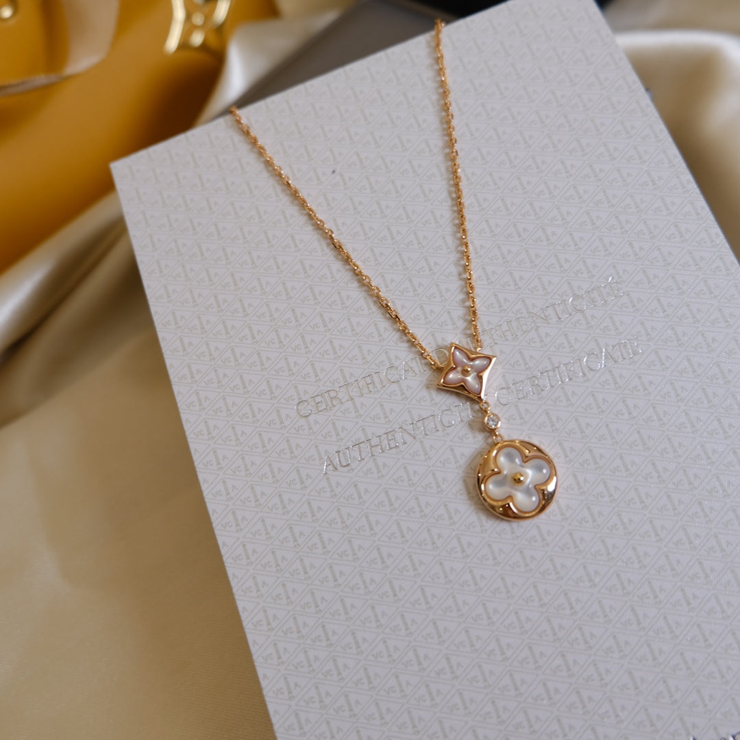 [Favorite]STAR AND SUN WHITE MOP 2 MOTIF ROSE GOLD NECKLACE