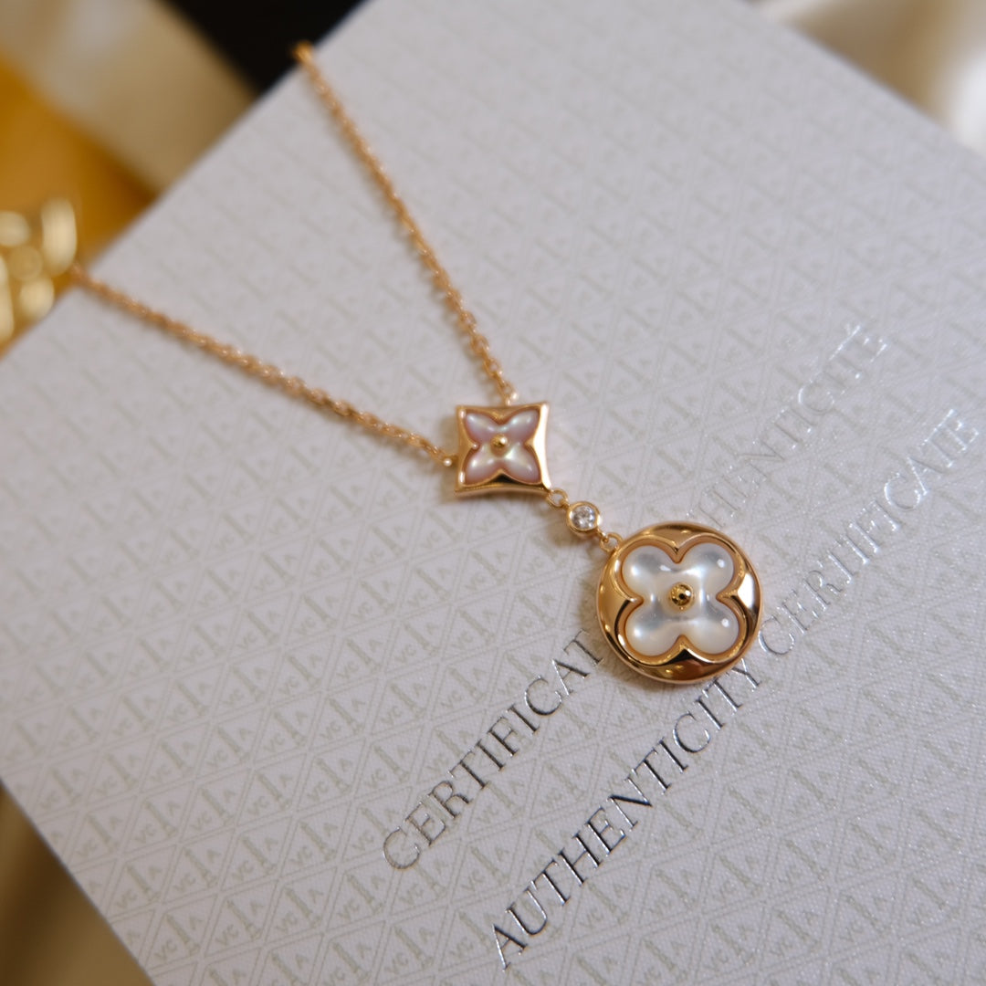 [Favorite]STAR AND SUN WHITE MOP 2 MOTIF ROSE GOLD NECKLACE