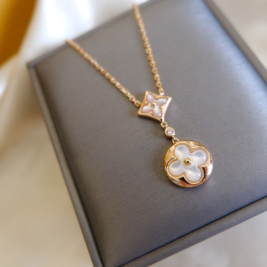 [Favorite]STAR AND SUN WHITE MOP 2 MOTIF ROSE GOLD NECKLACE