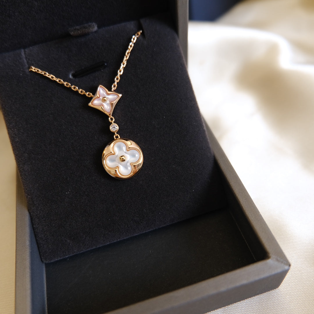 [Favorite]STAR AND SUN WHITE MOP 2 MOTIF ROSE GOLD NECKLACE