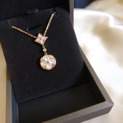 [Favorite]STAR AND SUN WHITE MOP 2 MOTIF ROSE GOLD NECKLACE