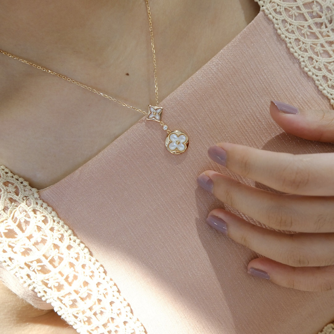 [Favorite]STAR AND SUN WHITE MOP 2 MOTIF ROSE GOLD NECKLACE