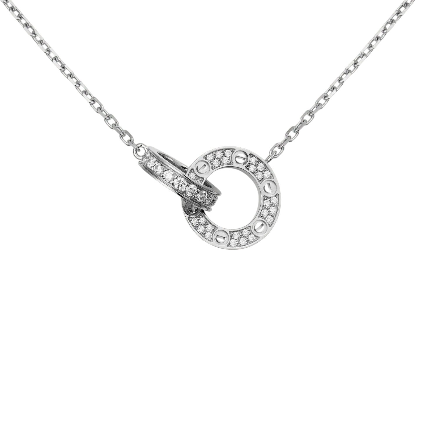 [Favorite]LOVE DOPPELRING-ANHÄNGER MIT VOLLSTÄNDIGER PAVÉ-HALSKETTE