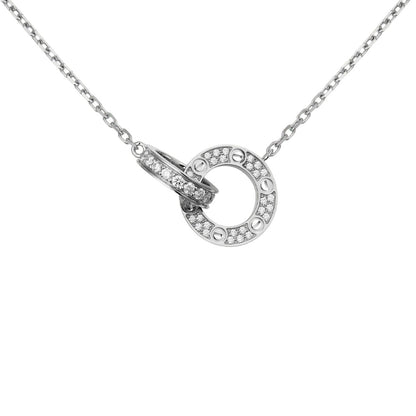 [Favorite]LOVE DOPPELRING-ANHÄNGER MIT VOLLSTÄNDIGER PAVÉ-HALSKETTE
