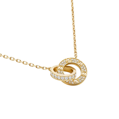 [Favorite]LOVE DOPPELRING-ANHÄNGER MIT VOLLSTÄNDIGER PAVÉ-HALSKETTE