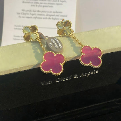 [Favorite]NEW CLOVER 2 MOTIF PINK ENAMEL EARRINGS