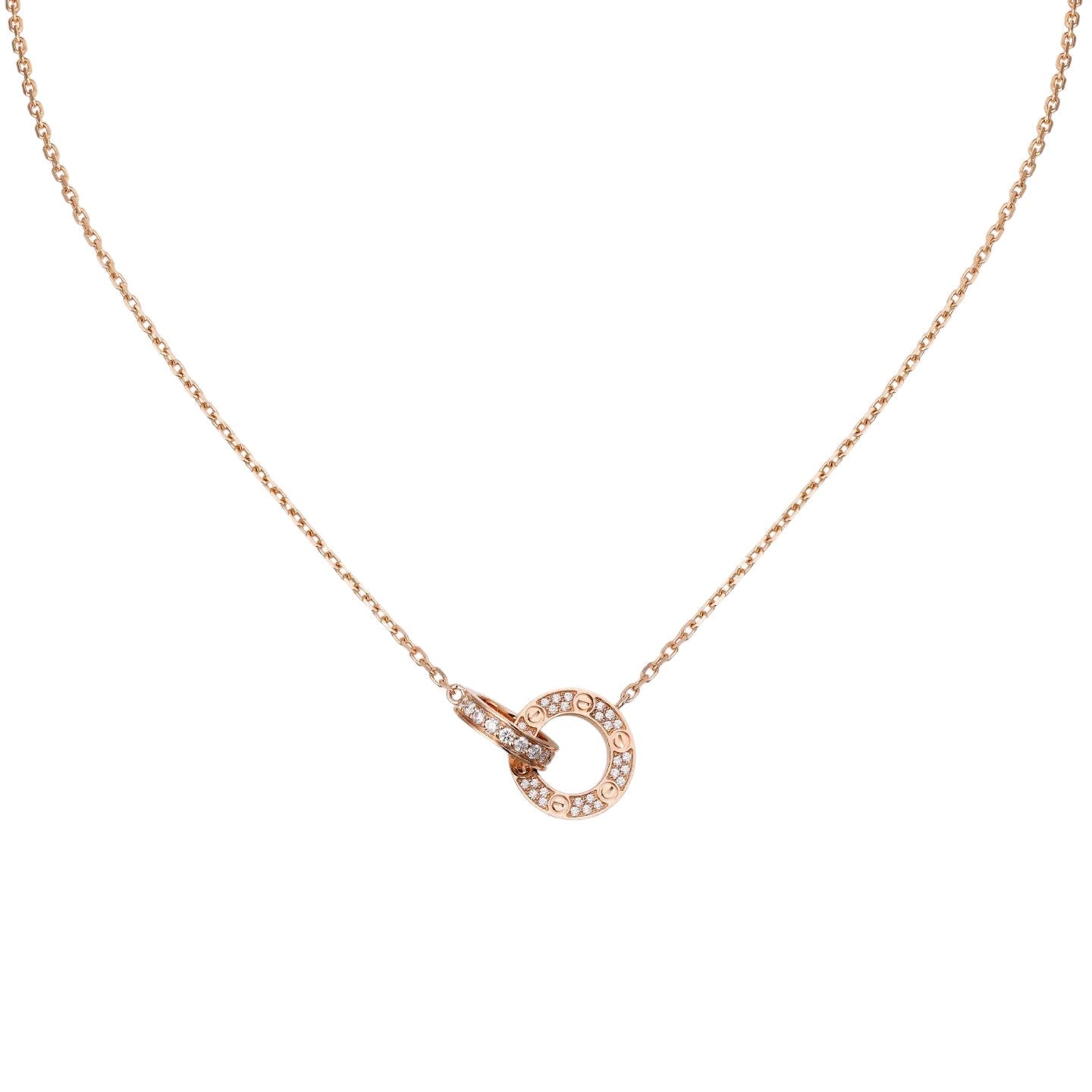 [Favorite]LOVE DOPPELRING-ANHÄNGER MIT VOLLSTÄNDIGER PAVÉ-HALSKETTE