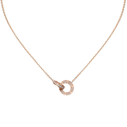 [Favorite]LOVE DOPPELRING-ANHÄNGER MIT VOLLSTÄNDIGER PAVÉ-HALSKETTE