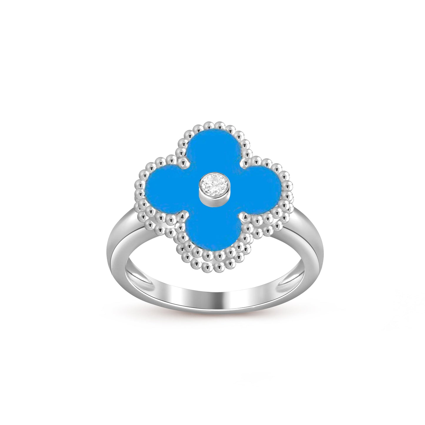 お気に入り-LUCKY CLOVER ダイヤモンドアクセントホワイトゴールドリングコレクション
