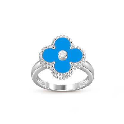 お気に入り-LUCKY CLOVER ダイヤモンドアクセントホワイトゴールドリングコレクション