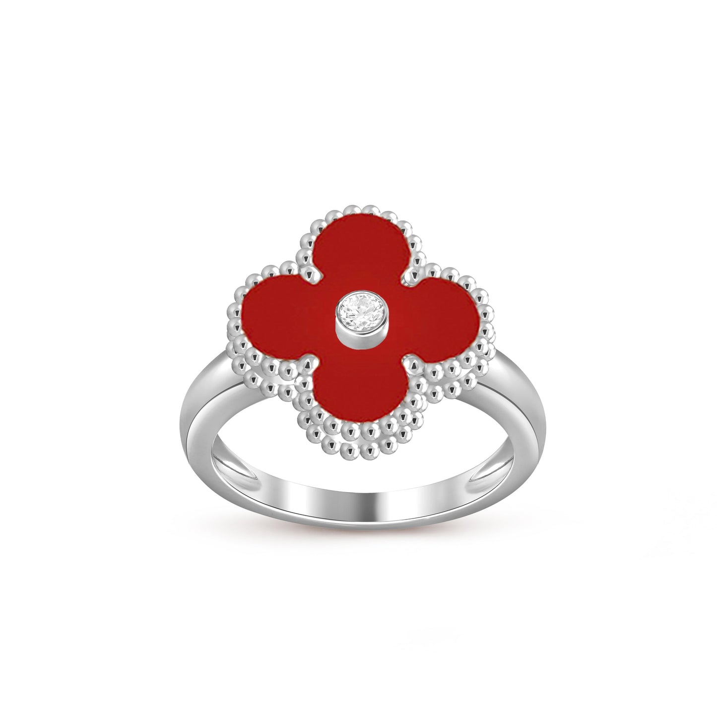 お気に入り-LUCKY CLOVER ダイヤモンドアクセントホワイトゴールドリングコレクション