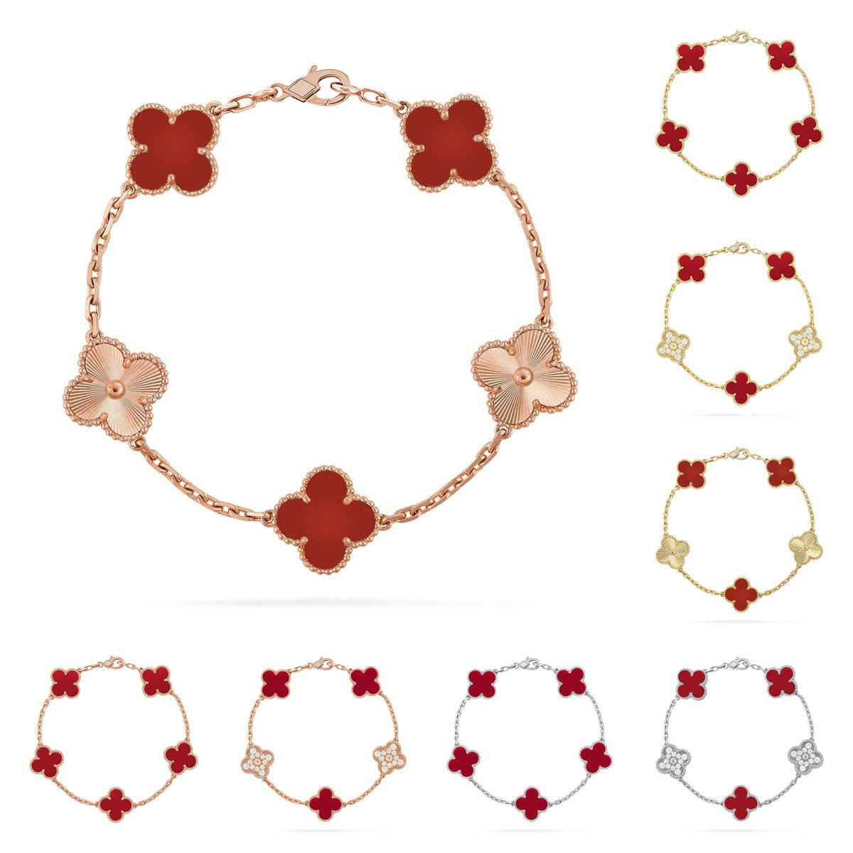[Favorite]LUCKY CLOVER 5-MOTIF BRACELET - RED CARNELIAN COLLECTION