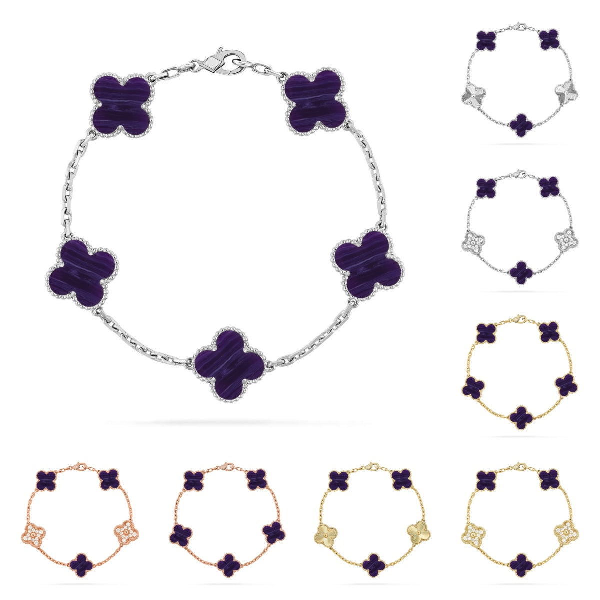 [Favorite]LUCKY CLOVER 5-MOTIF BRACELET - CHAROITE COLLECTION