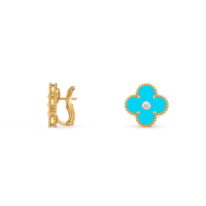 [Favorite]15MM CLOVER FLOWER STUD EARRINGS DIAMOND-GOLD COLLECTION