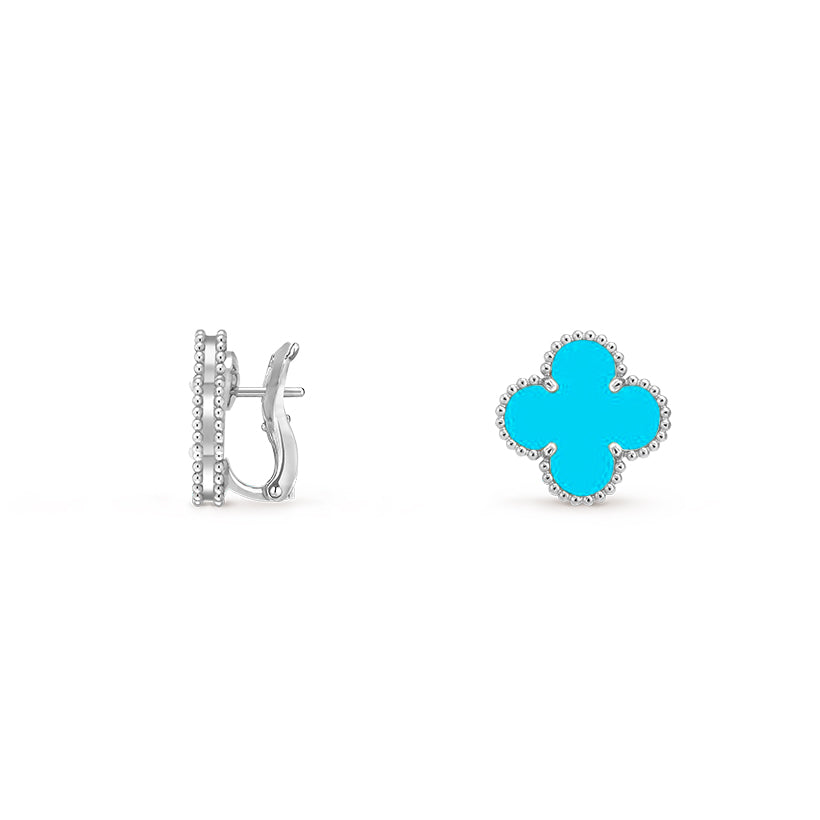 [Favorite]15MM CLOVER FLOWER STUD EARRINGS WHITE GOLD COLLECTION