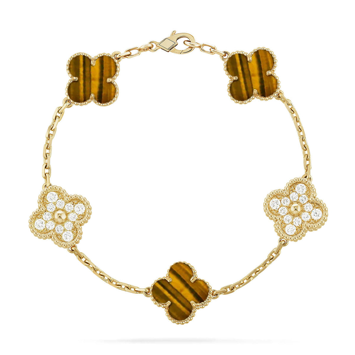 [Favorite]LUCKY CLOVER 5-MOTIF BRACELET -  TIGER’S EYE COLLECTION