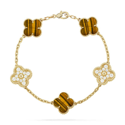 [Favorite]LUCKY CLOVER 5-MOTIF BRACELET -  TIGER’S EYE COLLECTION