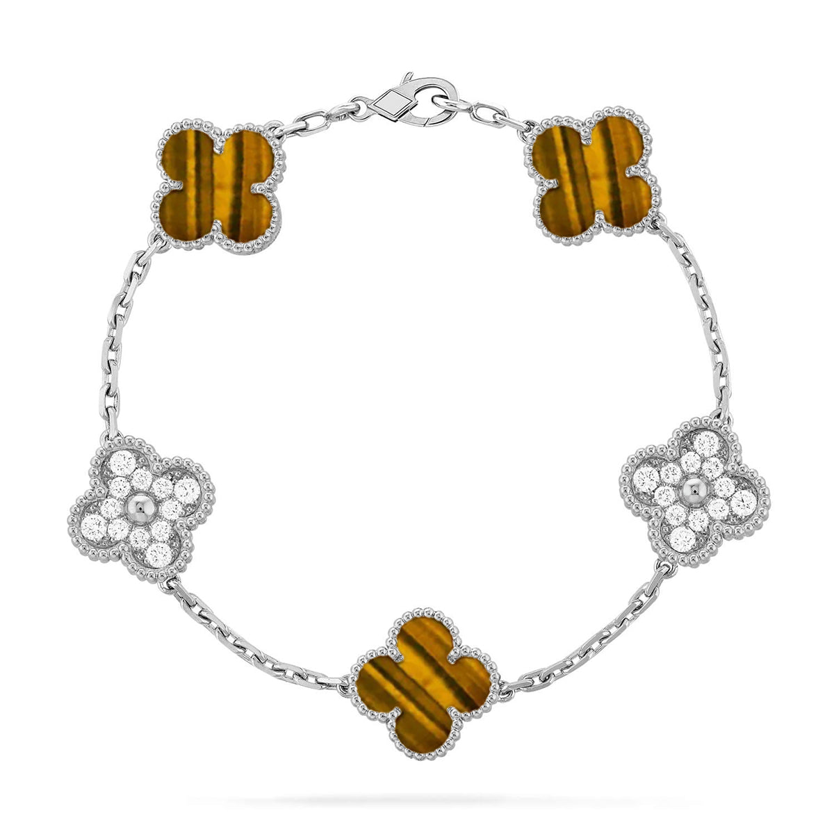 [Favorite]LUCKY CLOVER 5-MOTIF BRACELET -  TIGER’S EYE COLLECTION