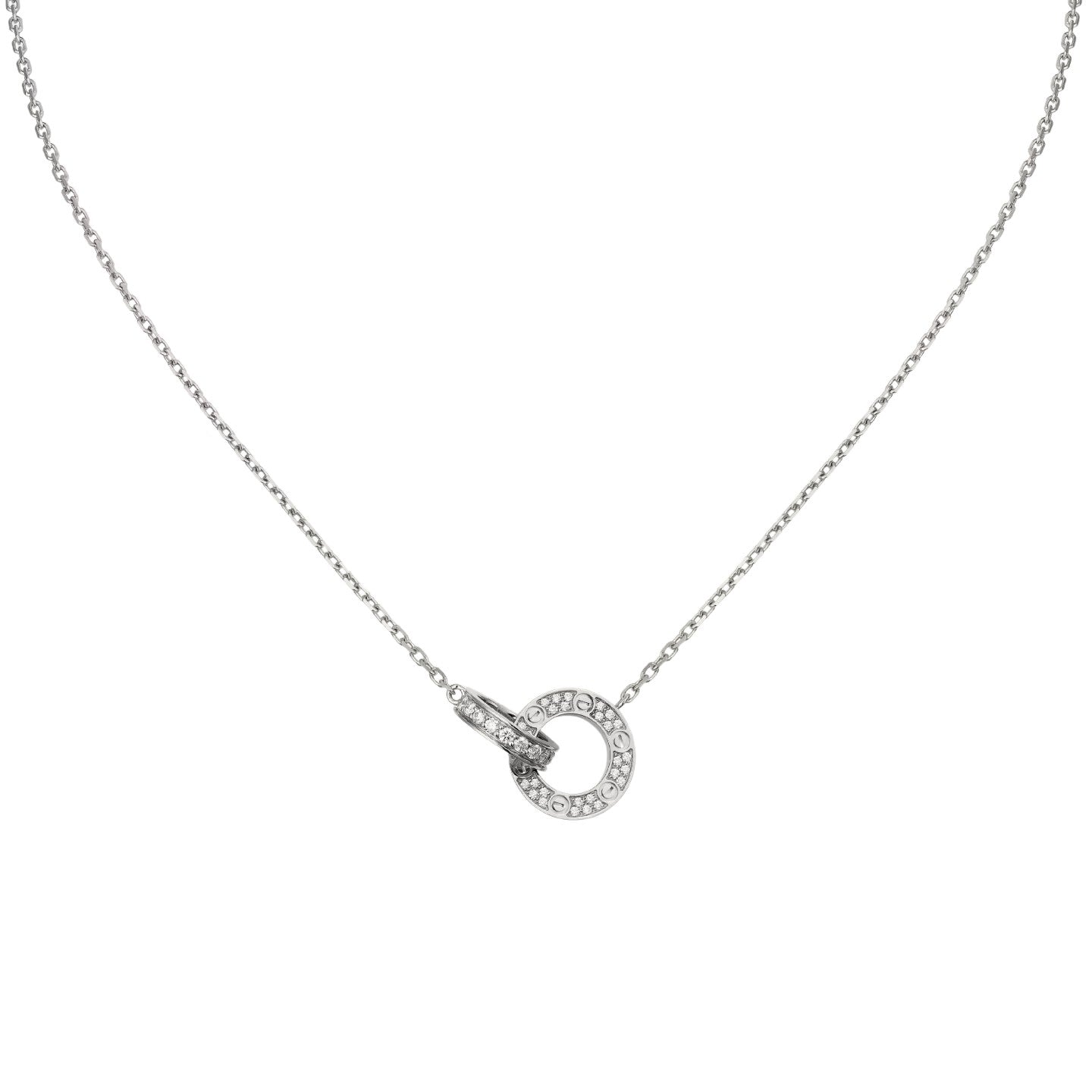 [Favorite]LOVE DOPPELRING-ANHÄNGER MIT VOLLSTÄNDIGER PAVÉ-HALSKETTE