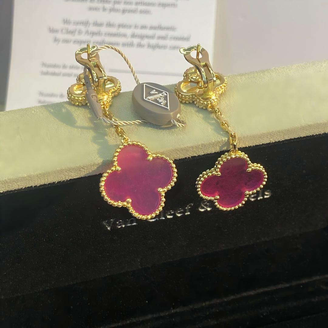 [Favorite]NEW CLOVER 2 MOTIF PINK ENAMEL EARRINGS