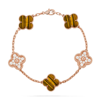[Favorite]LUCKY CLOVER 5-MOTIF BRACELET -  TIGER’S EYE COLLECTION