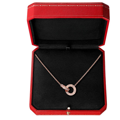 [Favorite]LOVE DOPPELRING-ANHÄNGER MIT VOLLSTÄNDIGER PAVÉ-HALSKETTE