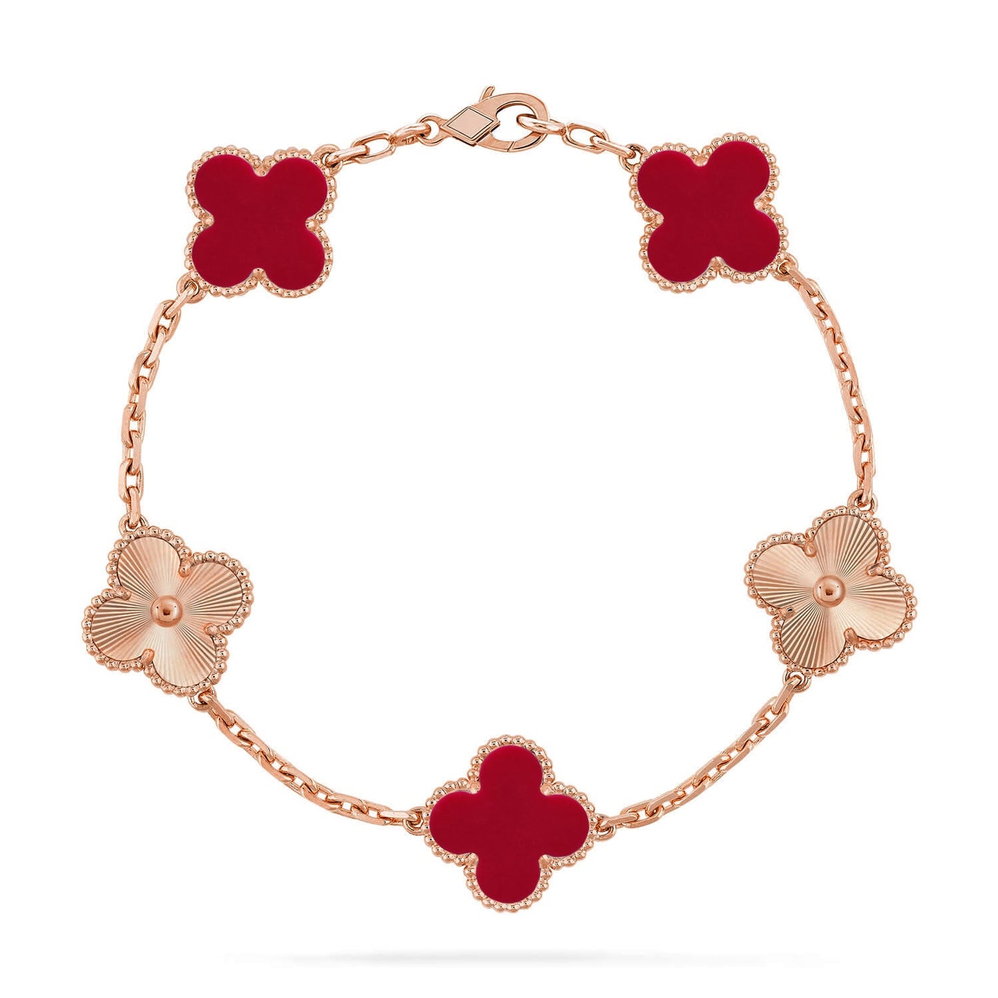 [Favorite]LUCKY CLOVER 5-MOTIF BRACELET - RED CARNELIAN COLLECTION