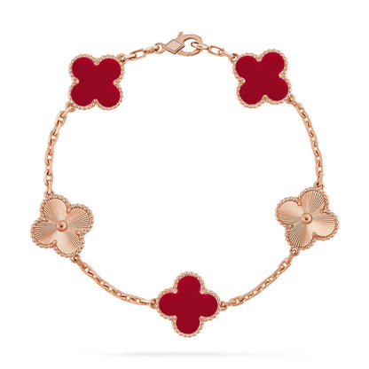 [Favorite]LUCKY CLOVER 5-MOTIF BRACELET - RED CARNELIAN COLLECTION