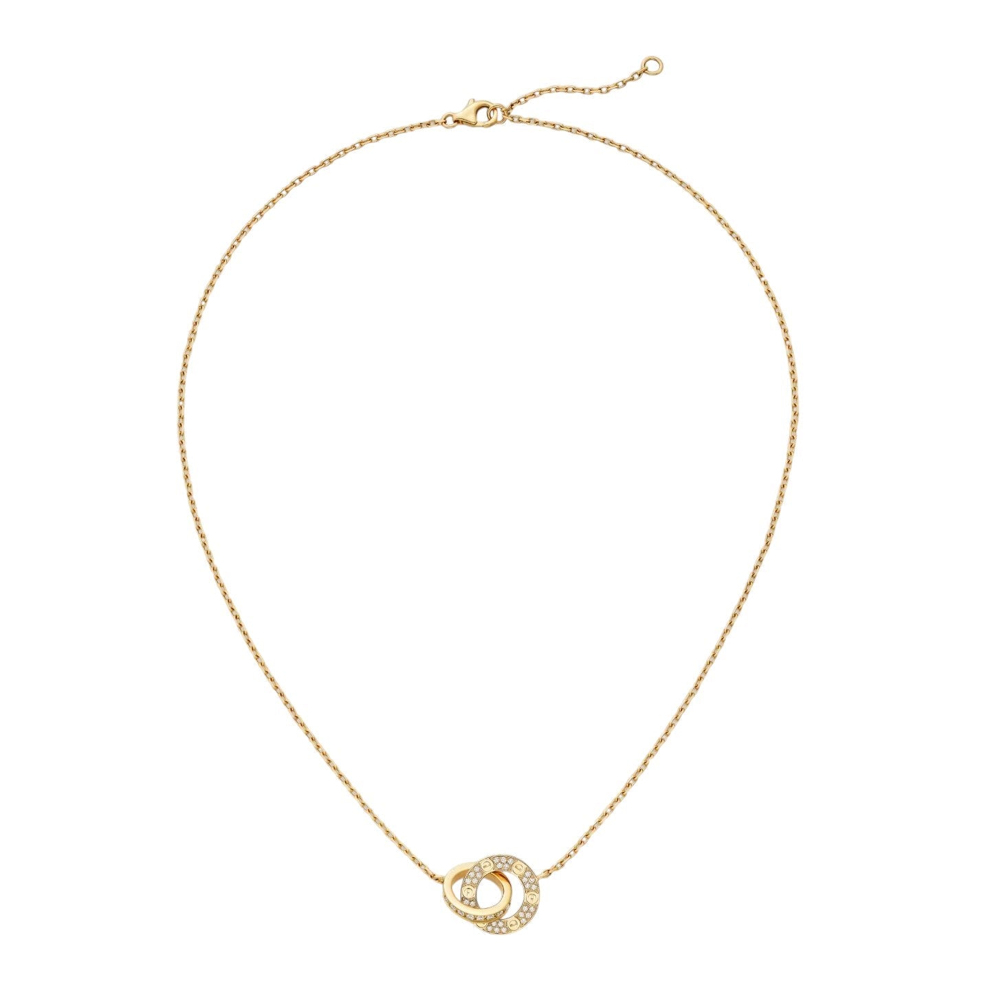 [Favorite]LOVE DOPPELRING-ANHÄNGER MIT VOLLSTÄNDIGER PAVÉ-HALSKETTE