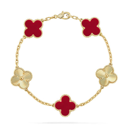 [Favorite]LUCKY CLOVER 5-MOTIF BRACELET - RED CARNELIAN COLLECTION